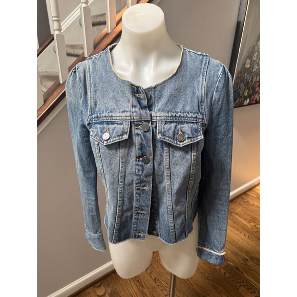 Joie Collarless Cropped Distressed Denim Jean Jacket Size XS - Picture 1 of 2